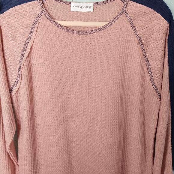 COCO & MAIN‎ Womens Sz M Pink Blue Gray Waffle Knit Pullover Top Long Sleeve - Picture 3 of 7